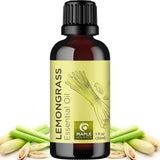 Dark amber glass bottle of lemongrass essential oil in 100% pure essential oils collection