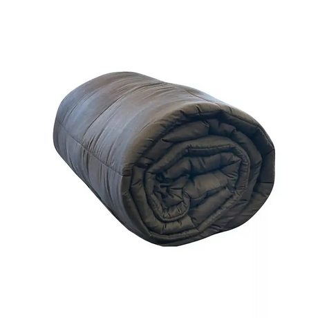 Rolled-up black sleeping bag showcasing the 15lb Plush Weighted Blanket Set