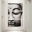 Three-panel black and white Buddha canvas wall art for a serene living room decor