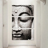 Three-panel black and white Buddha canvas wall art for a serene living room decor