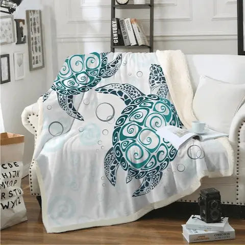 Ocean Blue Sea Turtle Fleece Blanket at HOMAURA®