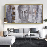 Buddha face artwork in serene gray tones for Abstract Buddha Painting Canvas Wall Art