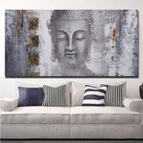 Peaceful Buddha artwork in gray and silver tones for canvas wall art decoration