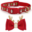 Adjustable Christmas Dog Collar for Medium Dogs with Snowmen Pattern and Reindeer Bow Tie