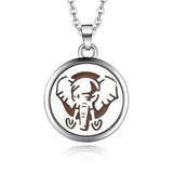 Silver necklace diffuser pendant with elephant medallion design for essential oils