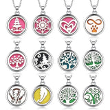 Collection of round necklace diffuser pendants featuring unique designs for essential oil use