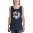 Navy blue Bella Unisex Lotus Om Mandala Tank Top with white circular design