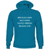 Teal unisex humanity sweatshirt features Birth Place: Earth, Race: Human, Politics: Freedom, Religion: Love