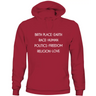 Red unisex humanity sweatshirt with white text on birthplace earth race and human politics freedom