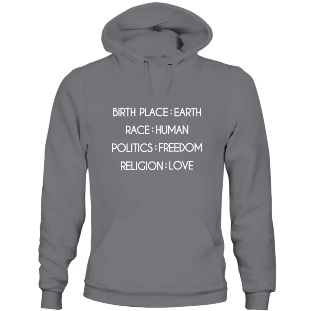 Unisex Humanity Sweatshirt in Grey featuring Birthplace Earth Race Human Politics Freedom design