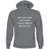 Unisex Humanity Sweatshirt in Grey featuring Birthplace Earth Race Human Politics Freedom design