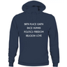 Navy blue humanity sweatshirt unisex with white text on birthplace earth race themes