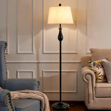 Traditional black floor lamp with white fabric shade from Black and White Brushed Nickel Lamp Set