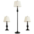 Three matching Black and White Brushed Nickel Lamps with white shades in a lamp set