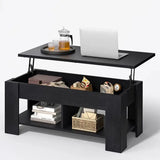 Black Extendable Coffee Table with Hidden Storage and Lower Shelf for stylish organization