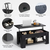 Black Extendable Coffee Table with Hidden Storage and Underneath Shelving Compartments