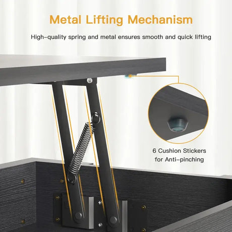 Metal lifting mechanism with spring support for Black Extendable Coffee Table features