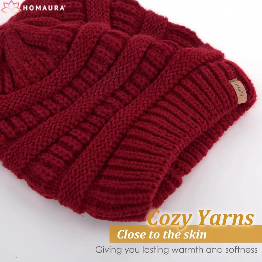 Deep red knit beanie with ribbed pattern, perfect for a slouchy winter hat style