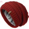 Red knit beanie with fleece lining, perfect slouchy winter hat for stylish warmth