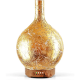 Gold-colored crackle glass essential oil diffuser with wooden base for ultrasonic essential oil