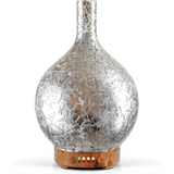 Silver crackle-glass ultrasonic essential oil diffuser with a wooden base