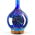 3D firework-effect ultrasonic essential oil diffuser with blue iridescent finish and wood base