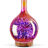 3D firework-effect glass diffuser with colorful LED lighting and wooden base, ultrasonic essential oil