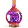 3D firework-effect glass diffuser with colorful LED lighting and wooden base, ultrasonic essential oil