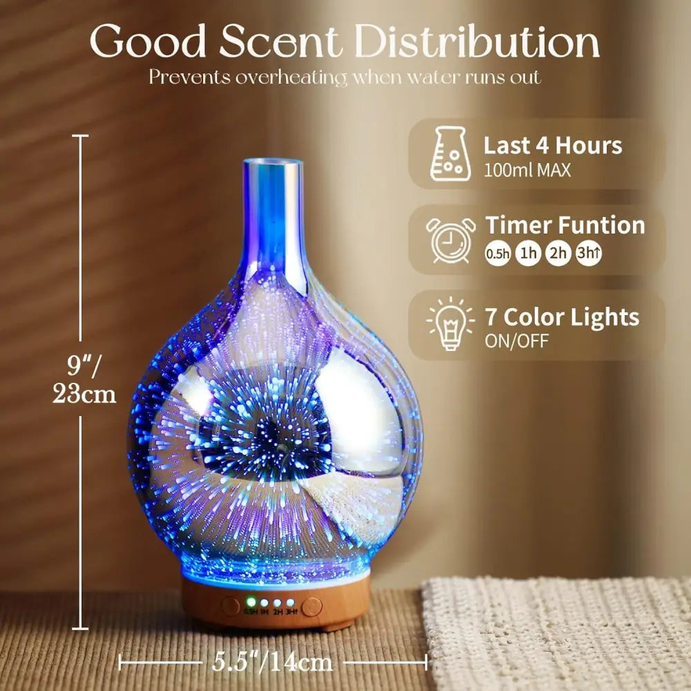 Blue Iridescent Ultrasonic Essential Oil Diffuser with LED lights and starburst design