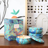 Decorative Blue Marble Pure Soy Wax Candles in Turquoise Tins with Matching Box