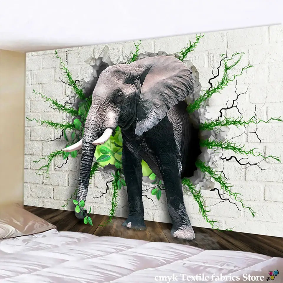 3D wall art of an elephant with greenery, perfect for boho wall decor