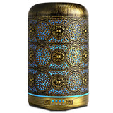 Ornate Bronze Metal Essential Oil Diffuser with intricate blue and gold patterns