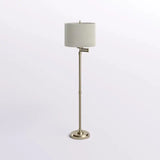 Brushed Nickel Adjustable Swing Arm Floor Lamp with White Shade and Brass-Finished Stand