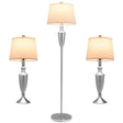 Brushed Silver Table and Floor Lamp Set with Cream Shades for elegant home decor