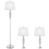 Brushed Silver Lamp Set featuring Crystal and Chrome Table and Floor Lamps with Cream Shades