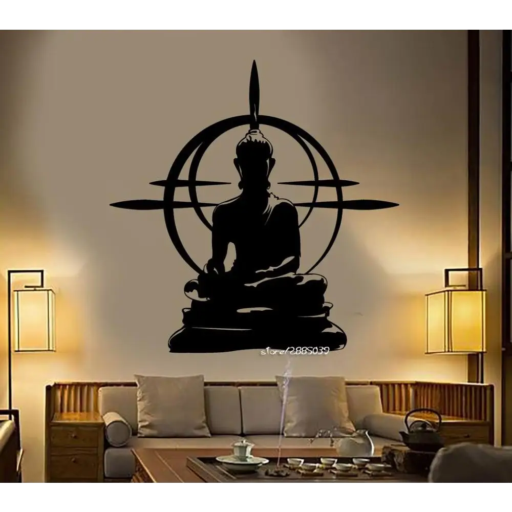 Silhouette of Buddha figure in chakra design for Buddha Chakra Meditation Wall Art