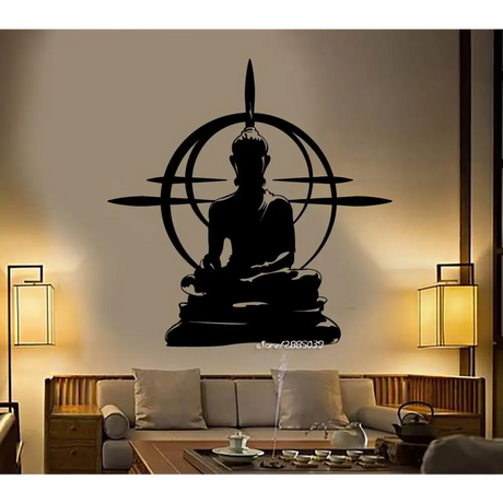 Silhouette of Buddha figure in a compass design for Buddha Chakra Meditation wall art