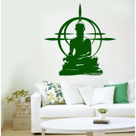 Green Buddha Chakra Meditation Vinyl Decal Sticker Wall Art with compass design