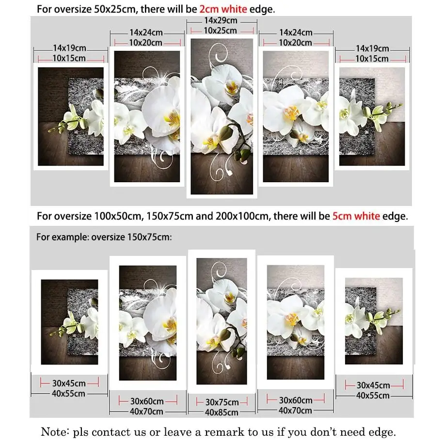 Five-panel canvas wall art featuring Buddha Flowers and white orchids on a dark background