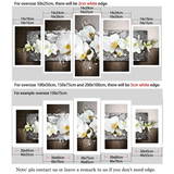 Five-panel canvas wall art featuring Buddha Flowers and white orchids on a dark background