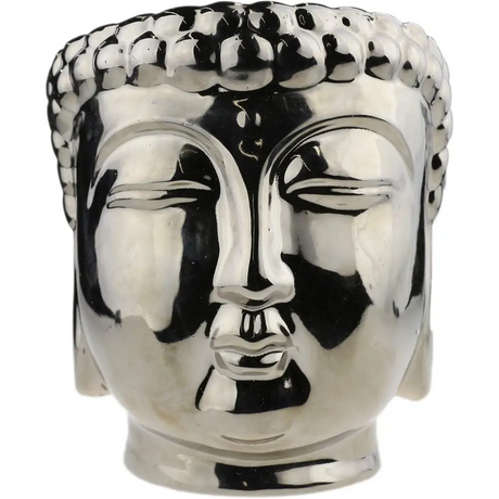 Black and white ceramic Buddha head planter for succulents and essential oils