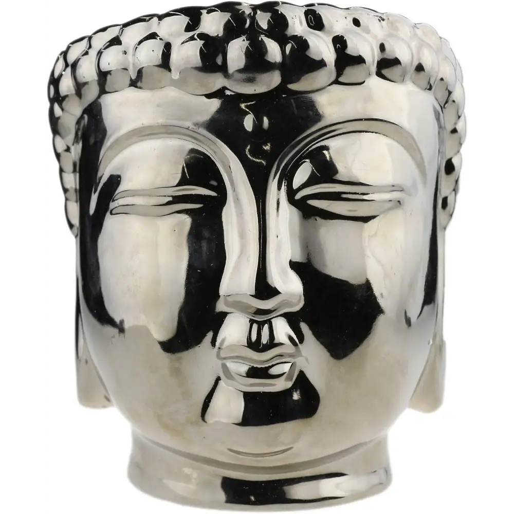 Black and white Buddha head planter for succulents and essential oils diffuser