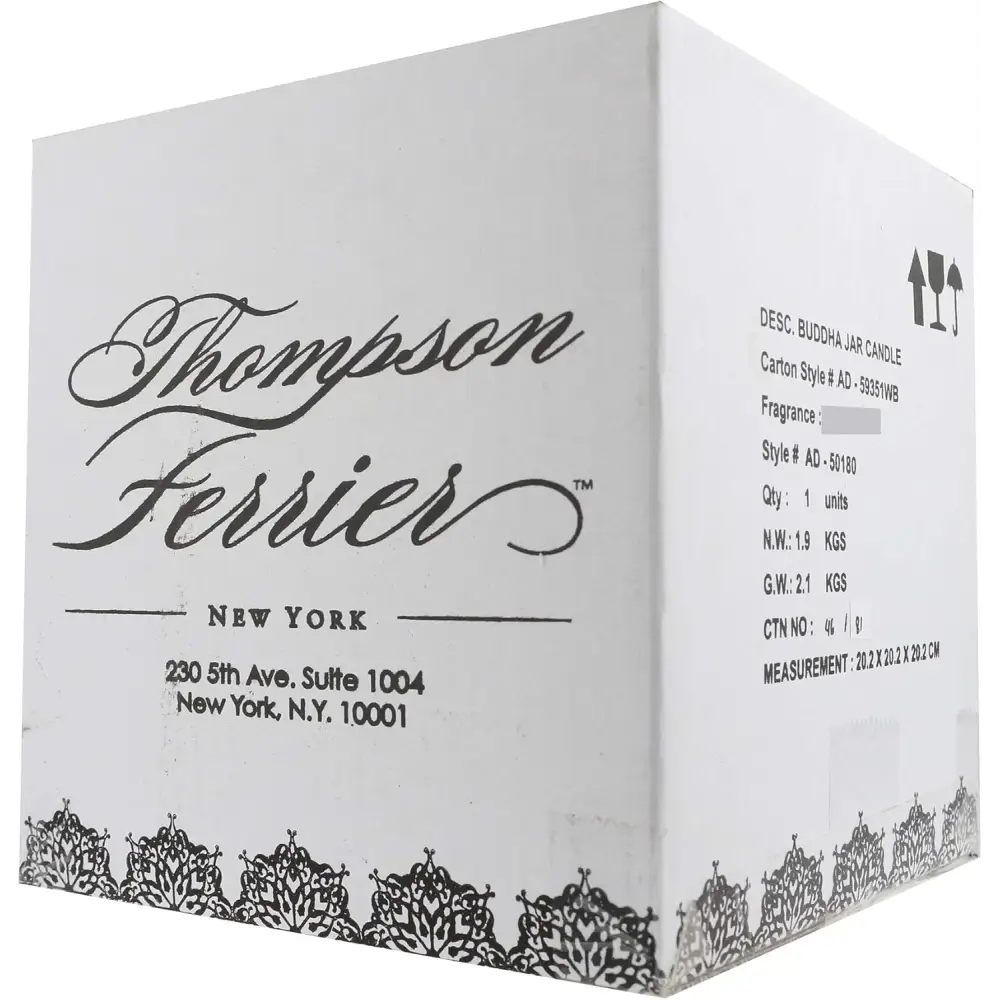 White box with Thompson Ferrier New York text for Buddha Head Succulent Planter with Essential Oils