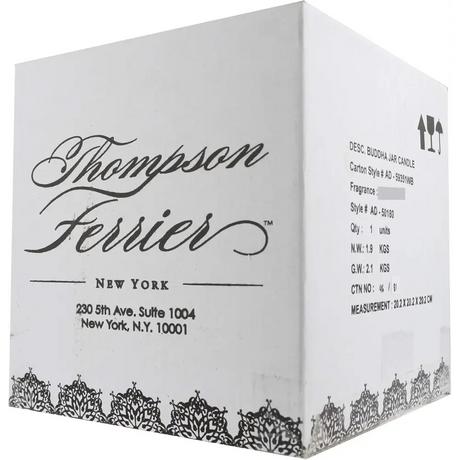 White box with Thompson Ferrier New York text for Buddha Head Succulent Planter with Essential Oils