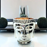 Silver Buddha head-shaped planter for succulents and essential oils