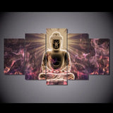 Golden Buddha statue in meditation with radiating light on Mystic Sky Canvas Poster