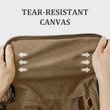 Tear-resistant brown canvas material highlights durability of 50L capacity duffel bag