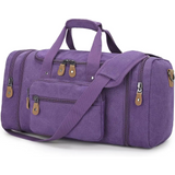 Purple Canvas Duffel Bag with 50L capacity and multiple zippered compartments