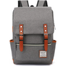 Charcoal Canvas Laptop Backpack with Leather Shoulder Straps and Belt Flap Design