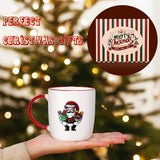 White coffee mug with red handle and Santa Claus design from Christmas Mugs Set